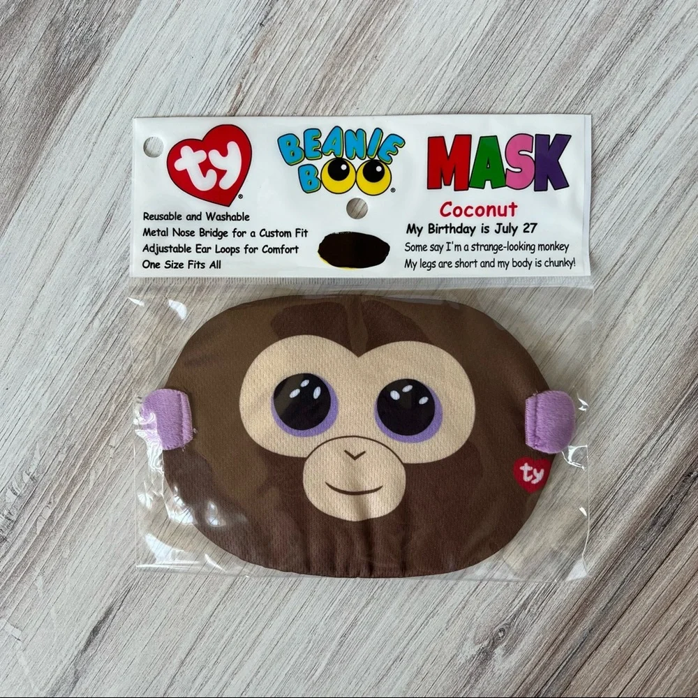 Ty Beanie Boo Mask - Coconut Monkey Washable Mask - One Size Fits All - New! 🙊